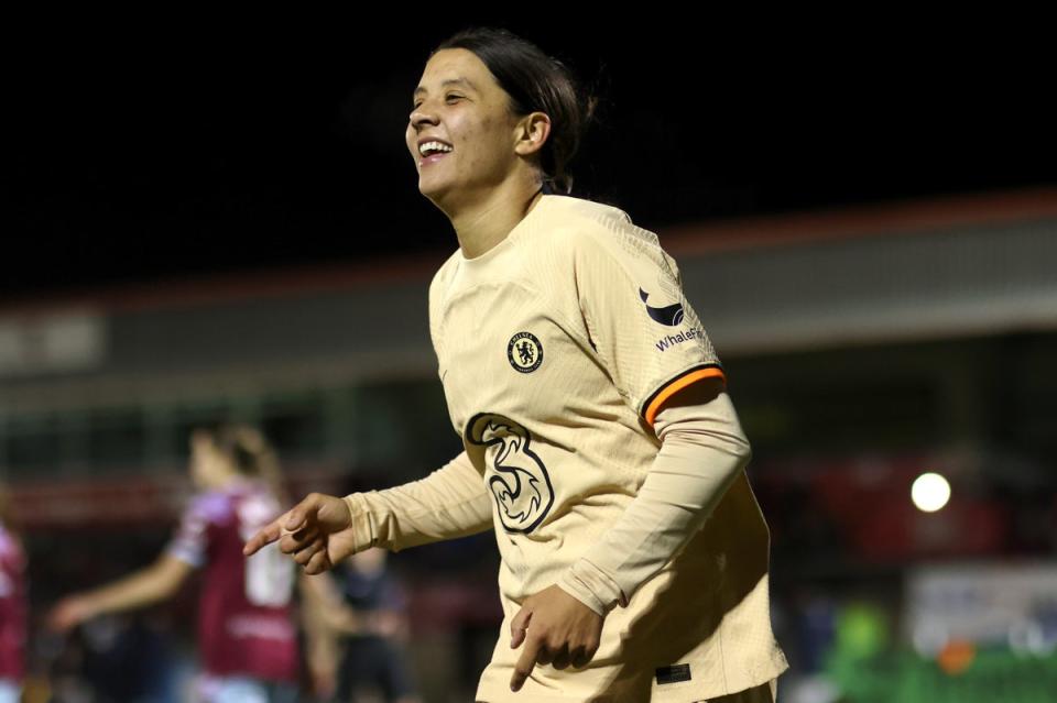 Sam Kerr has scored in both games against Arsenal in 2023 (The FA via Getty Images)