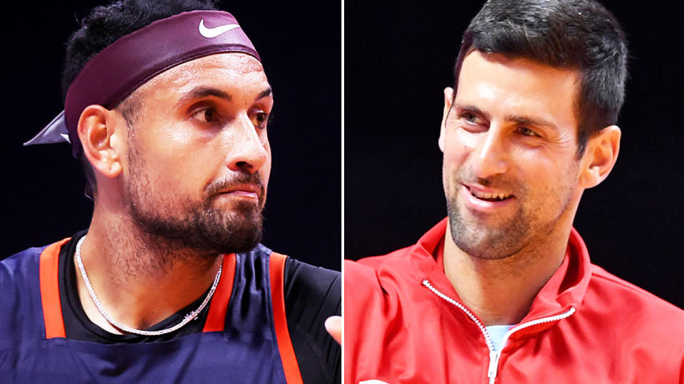 Novak Djokovic and Nick Kyrgios, pictured here at the World Tennis League in Dubai.