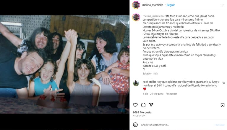 Ricardo Iorio murió el mismo día en el que su hija mayor cumplía años (Foto: Instagram @melina_marciello)