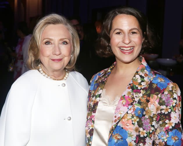 "This is so meaningful, and truly historic, because women's history doesn't get told in a way that's accessible and so exciting and true," Hillary Clinton (on left, with actor-composer Shaina Taub) said of "Suffs." <span class="copyright">Bruce Glikas via Getty Images</span>