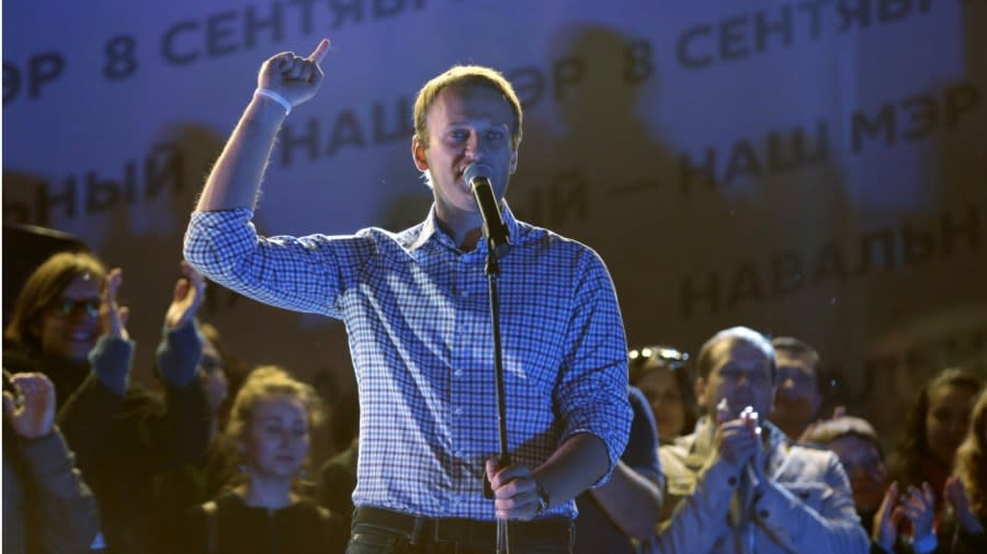 <em>FILE – In this Monday, Sept. 9, 2013, file photo, Navalny gestures while speaking during an opposition rally in Moscow. </em>(AP Photo/Ivan Sekretarev, File)