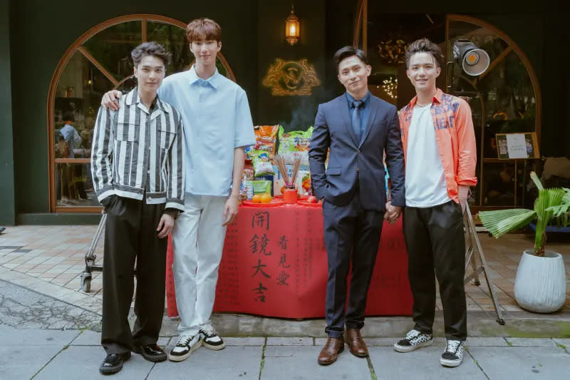 ▲BL劇《看見愛》主CP林宇（左起）、金雲（左二）、林家佑、林詠傑參加開鏡儀式。（圖／大鴻藝術BIG ART）