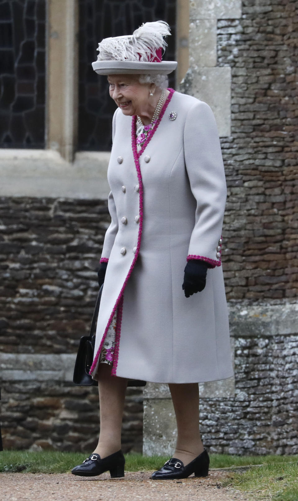 Britain's Queen Elizabeth II leaves after attending the Christmas day service at St Mary Magdalene Church in Sandringham in Norfolk, England, Tuesday, Dec. 25, 2018. (AP PhotoFrank Augstein)