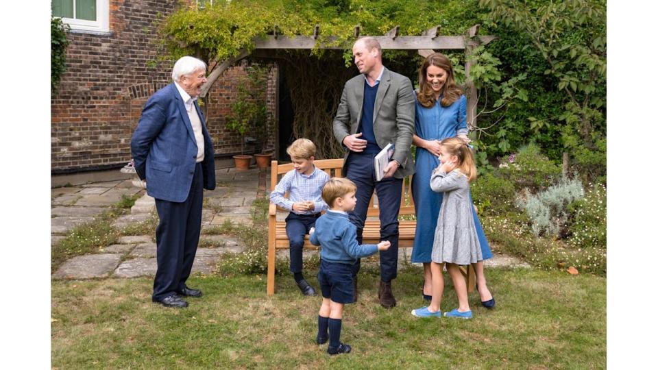 William, Kate, George, Charlotte and Louis meeting Sir David Attenborough