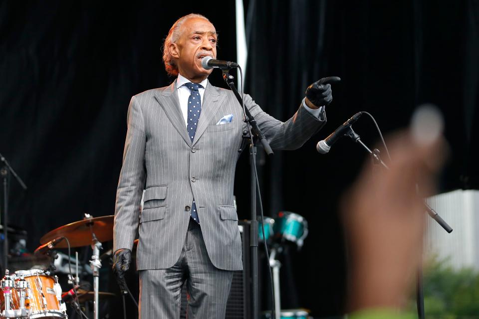The Rev. Al Sharpton speaks during a Juneteenth celebration in Tulsa, Okla., on June 19, 2020, the day before President Donald Trump was scheduled to host a rally there.