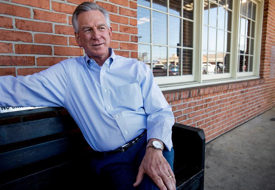 U.S. Senate candidate Tommy Tuberville makes a stop at Martin's Restaurant, in Montgomery, Ala., on Monday February 3, 2020, to kick off a month long bus campaign in the state.