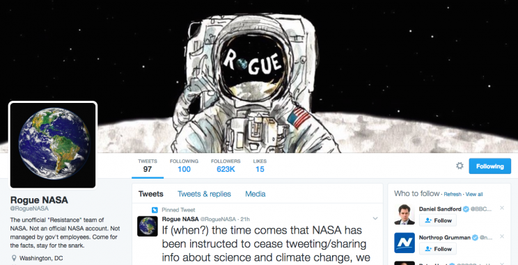 The @RogueNASA account if not thought to be run by NASA employees (Twitter)