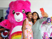 <p>Talk about a cute photo op! Milian and her 7-year-old daughter, Violet, posed with Cheer Bear ahead of the Care Bears’ #ShareYourCare Day on Sept. 9. The day is meant to inspire acts of kindness. (Photo: Michael Simon/startraksphoto.com) </p>