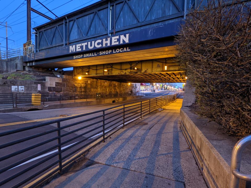 A bridge in Metuchen that was painted in 2017 to encourage people to shop local.