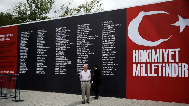 A banner carrying names of people killed resisting the July 15 coup.