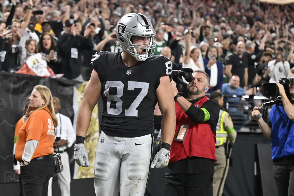 Michael Mayer scored the game's only touchdown for the Raiders on Sunday night in Las Vegas.