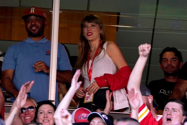 Taylor Swift watches from a suite inside Arrowhead Stadium