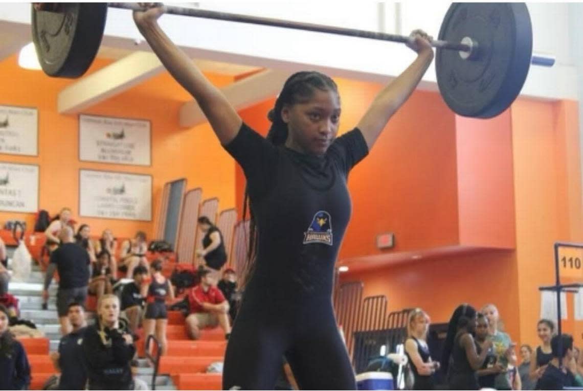 Olympic 119-pound division at Region 4-1A Girls’ Weightlifting Championships: 1st Hannah St. Gerard of Doctors Charter in Miami Shores 280 pounds.