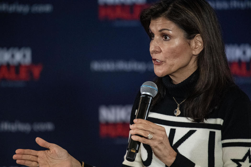 Nikki Haley speaks at a campaign town hall event in New Hampshire on December 28, 2023. / Credit: JOSEPH PREZIOSO/AFP via Getty Images