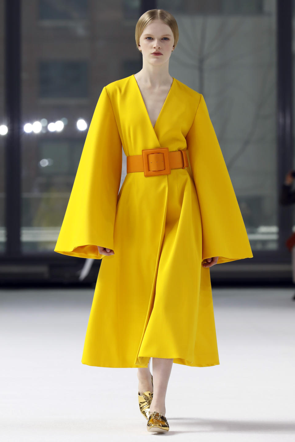 The Carolina Herrera collection is modeled during Fashion Week in New York, Monday, Feb. 10, 2020. (AP Photo/Richard Drew)