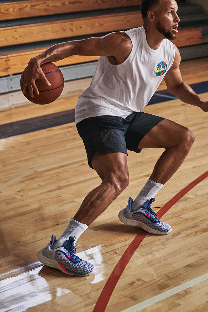 Steph Curry wears the Curry Flow 9 sneaker on the court. - Credit: Courtesy of Under Armour