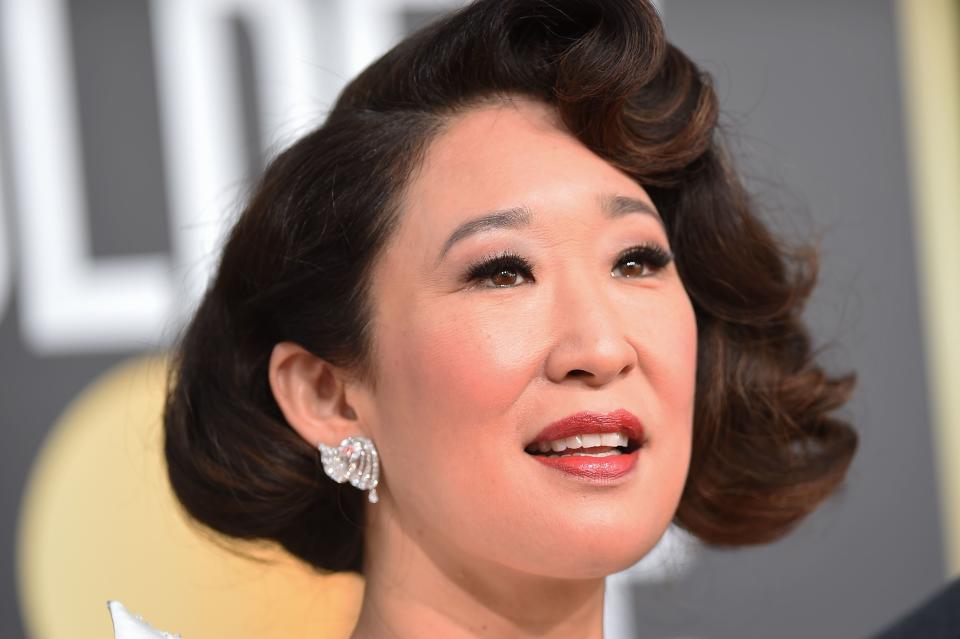 Host and Best Performance by an Actress in a Television Series  Drama "for Killing Eve" nominee Sandra Oh arrives for the 76th annual Golden Globe Awards on January 6, 2019, at the Beverly Hilton hotel in Beverly Hills, California. (Photo by VALERIE MACON / AFP)        (Photo credit should read VALERIE MACON/AFP/Getty Images)