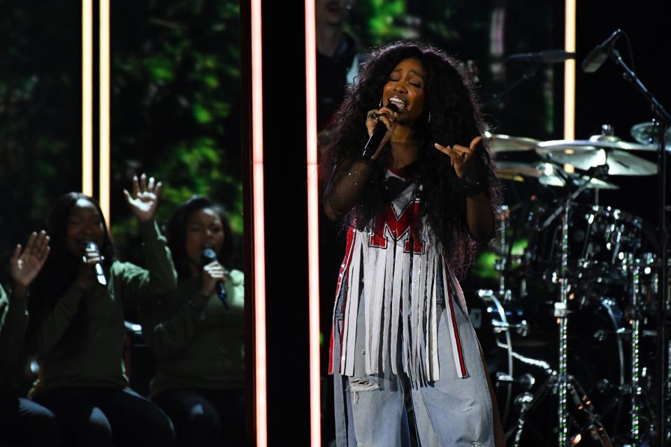 SZA performs "Broken Clock" during the 60th Annual Grammy Awards in January 2019 at Madison Square Garden in New York.
