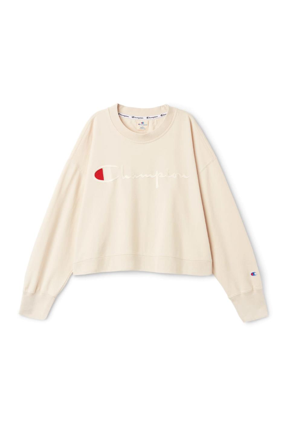 <p>We’re still obsessed with the Champion x Weekday collaboration. And with the Scandi store now open on Regent Street, we’ve ran out of excuses not to invest.<br><a rel="nofollow noopener" href="http://shop.weekday.com/gb/Womens_shop/Selected_brands/Champion/Arch_Cropped_Sweatshirt/12319047-13756239.1#c-49929" target="_blank" data-ylk="slk:Weekday" class="link ">Weekday</a>, £80 </p>