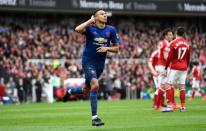 <p>Lingard celebrates after bagging United’s second </p>