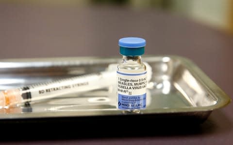 A vial of the measles, mumps, and rubella (MMR) vaccine is pictured at the International Community Health Services clinic in Seattle, Washington, U.S., March 20, 2019.  - Credit: Lindsey Wasson/REUTERS