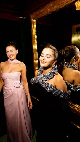 <p>Selena Gomez/Instagram</p> Nicola Peltz Beckham (left) and Selena Gomez pose together ahead of the Academy Gala