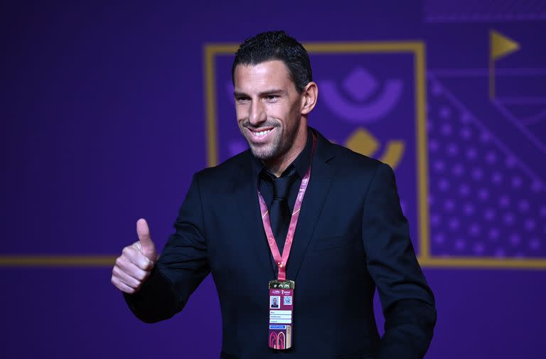DOHA, QATAR - APRIL 01: Maxi Rodriguez arrives prior to the FIFA World Cup Qatar 2022 Final Draw at the Doha Exhibition Center on April 01, 2022 in Doha, Qatar. (Photo by Shaun Botterill/Getty Images)