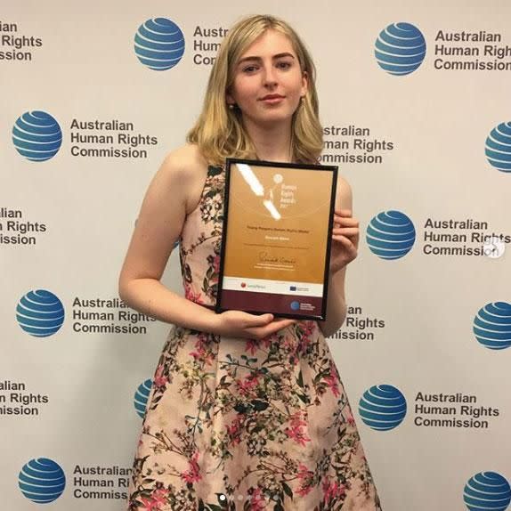 Transgender advocate Georgie Stone, 17, won the Young People's Human Rights Medal at the Human Rights Awards in Sydney on Friday. Source: Instagram