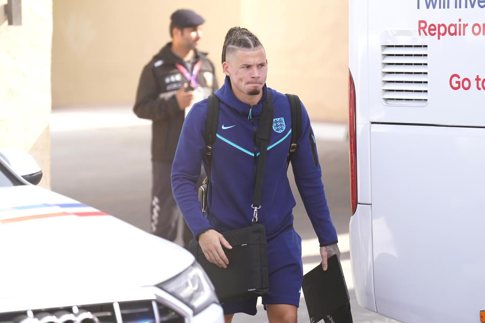 England's Kalvin Phillips outside the Souq Al-Wakra hotel, Qatar, following England's loss to France in their World Cup quarter-final in Al Khor on Saturday.Picture date: Sunday December 11, 2022. (Photo by Mike Egerton/PA Images via Getty Images)