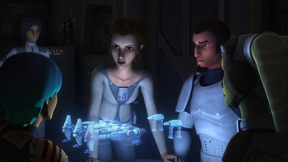 Princess Leia plans with the crew of the Ghost on Star Wars Rebels. 