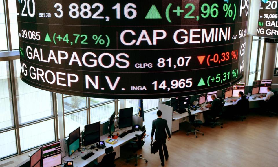 <span>Stocks listed on Euronext Paris were collectively worth about $3.13tn after last week’s losses, compared with the London Stock Exchange’s $3.18tn.</span><span>Photograph: Éric Piermont/AFP/Getty Images</span>