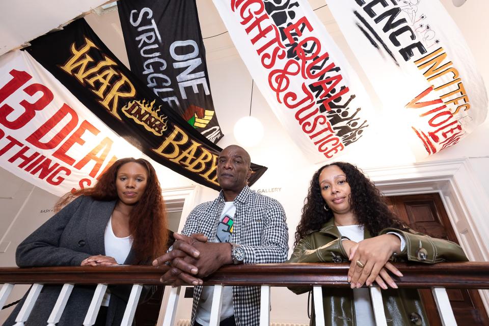 Kamara Scott, Stafford Scott and exhibition designer Abi Wright (Tim P. Whitby/Getty Images for Institute of Contemporary Arts)