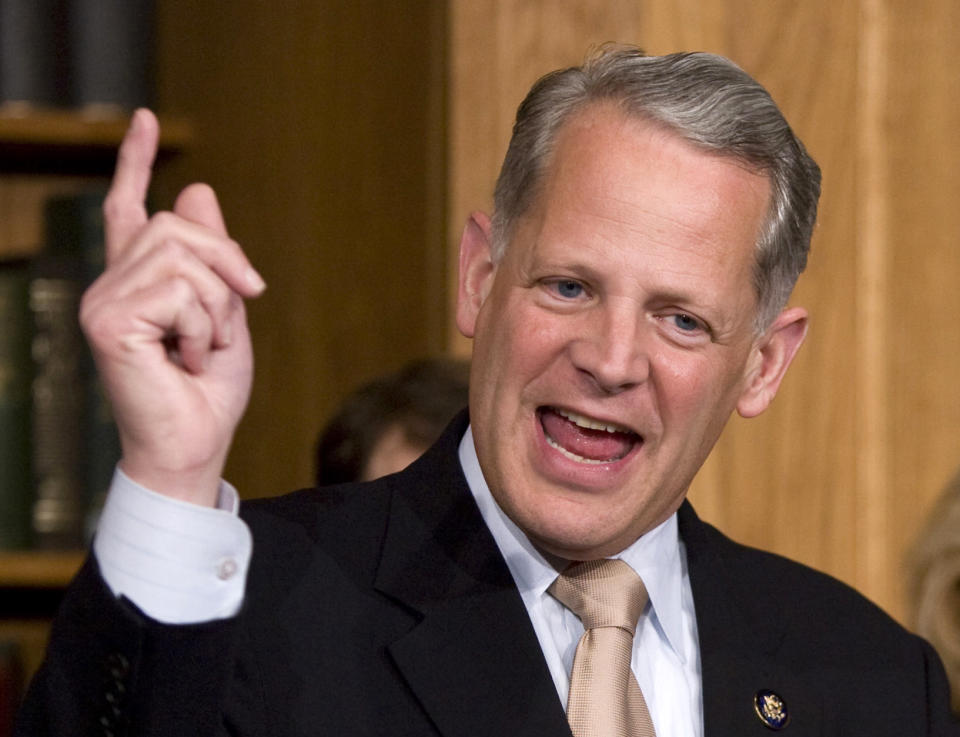 FILE - In this March 17, 2009, file photo Rep. Steve Israel, D-N.Y., speaks on Capitol Hill in Washington. Democratic challengers outraised Republican incumbents in 20 competitive House races from California to Virginia during the first three months of the year, and President Barack Obama's party has the upper-hand in eight other districts where congressmen are retiring. (AP Photo/Evan Vucci, File)