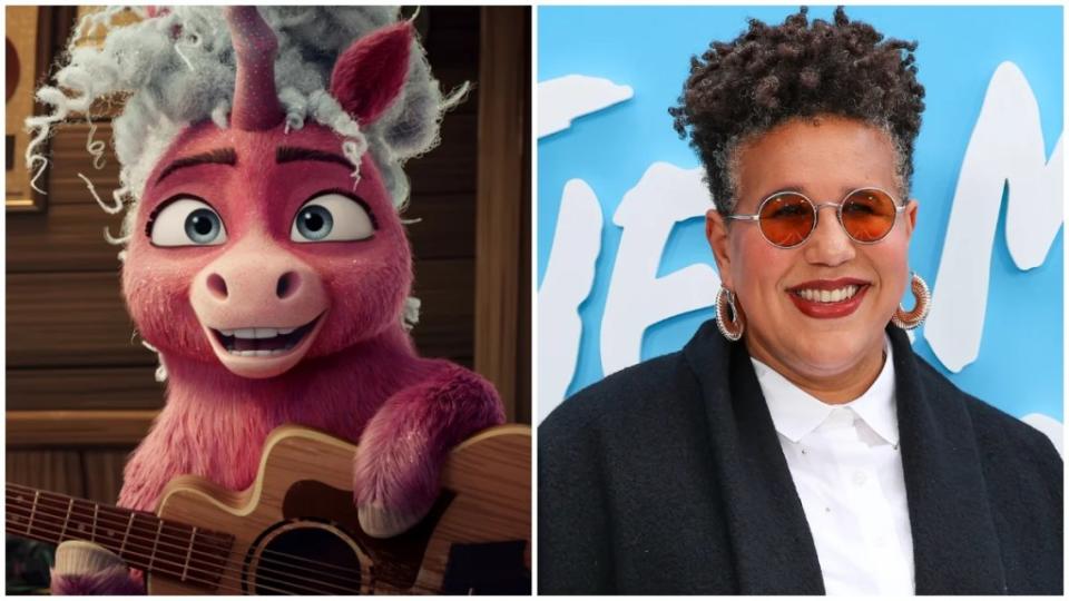 Side by side images of Thelma in Netflix's Thelma and the Unicorn and Brittany Howard on the red carpet 
