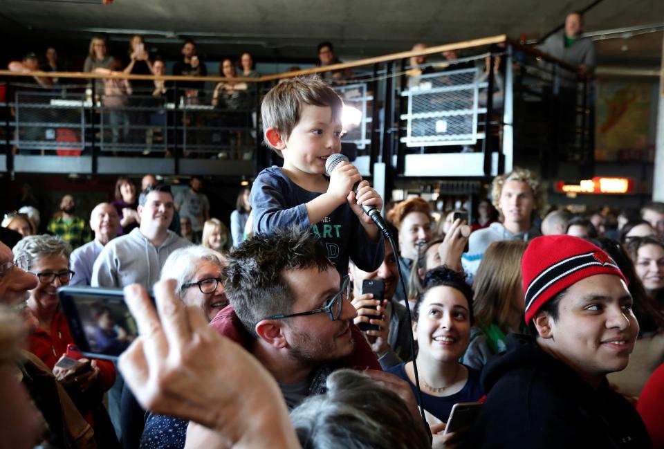 Sam Wright, 5, at a Beto O'Rourke appearance in Madison, Wisconsin, on March March 17, 2019.