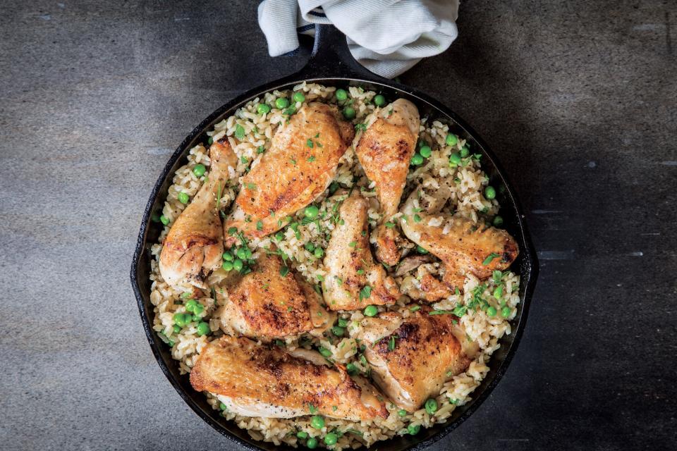 Skillet Chicken and Rice Two Ways: Plain and Dirty