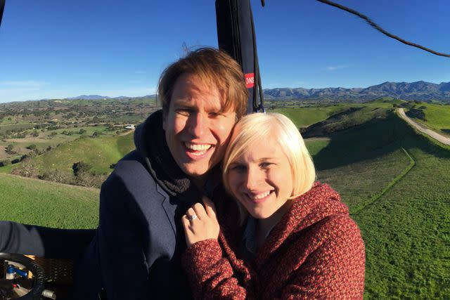 <p>Pete Holmes X</p> Pete Holmes and Valerie Chaney get engaged in a hot air balloon.