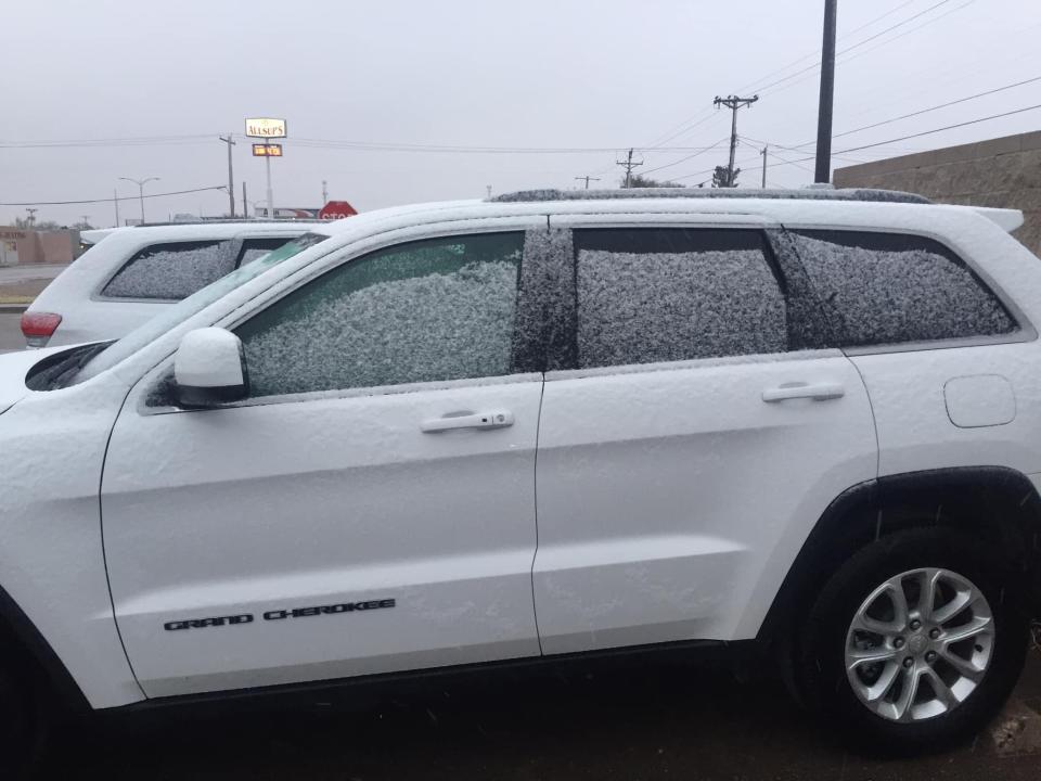 Vehicles at the Eddy County Sub Office in Artesia were covered with snow the day after Thanksgiving. A winter storm warning was posted for Eddy County.