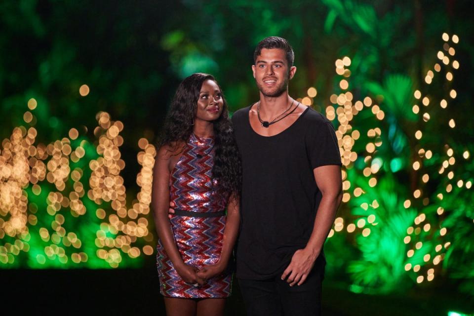 Trina Njoroge (left) and Andre Brunelli were voted as the "least compatible" couple and dumped from "Love Island" on Season 3, Episode 27.