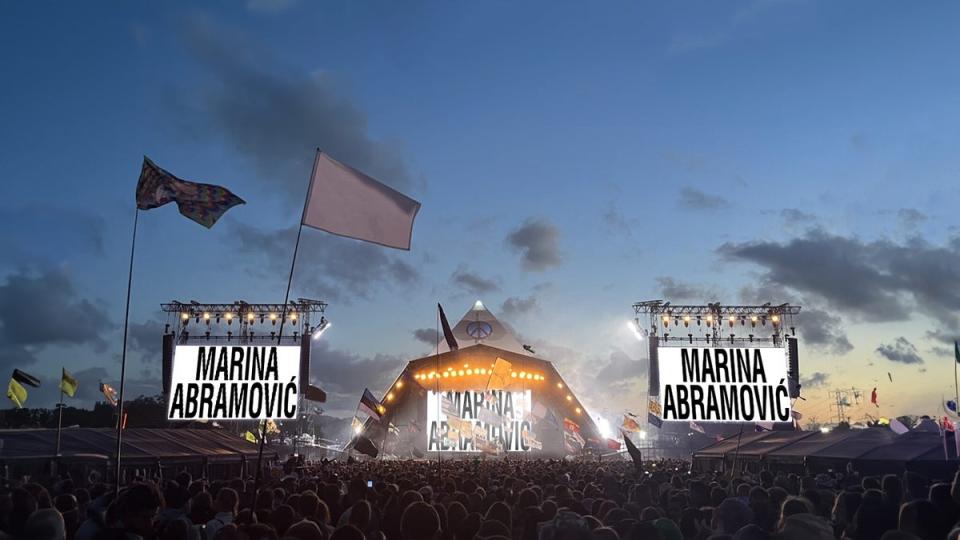 Rendering: Marina Abramović on the Pyramid Stage, Glastonbury 2024 (Handout)