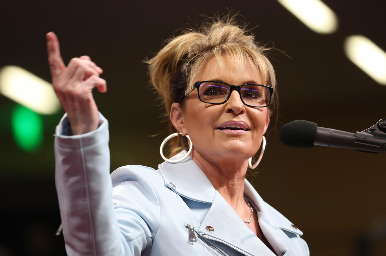 U.S. House candidate and former Alaska Gov. Sarah Palin speaks during a 