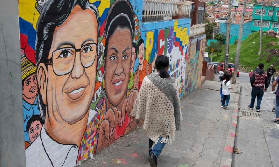 A mural depicting Gustavo Petro and vice-presidential candidate Francia Marquez, in Ciudad Bolivar, Bogotá.