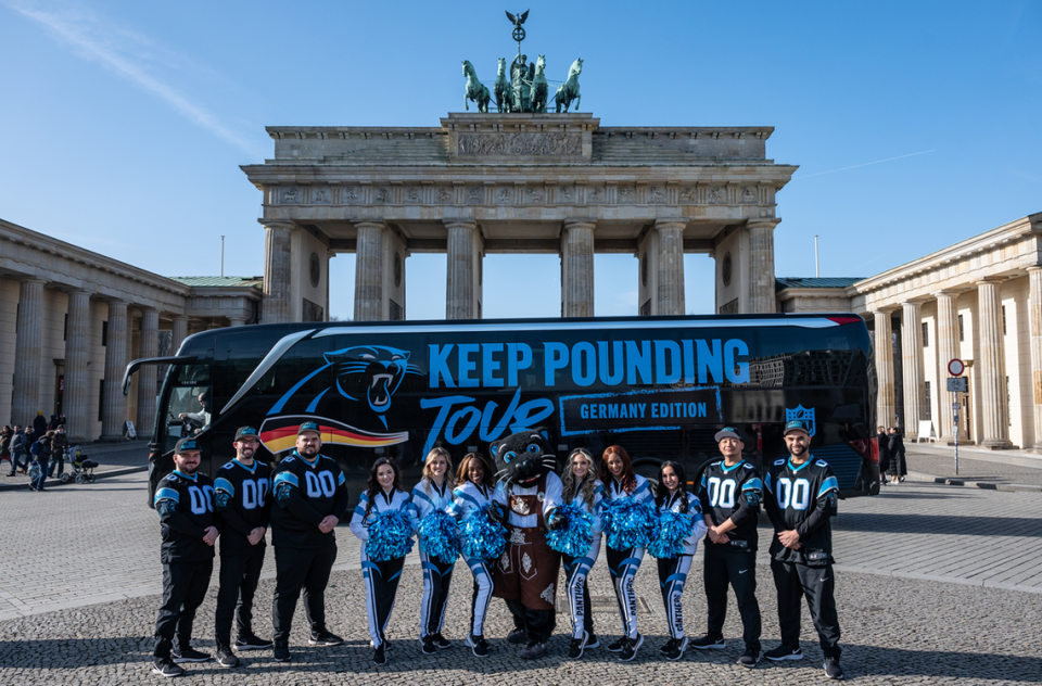 The Carolina Panthers went on an excursion loop around Germany, hosting flag football clinics, dance clinics and fan activations in Munich, Berlin and Düsseldorf. This picture is from Berlin, Germany, at the famous Brandenburg Gate in the summer of 2023.