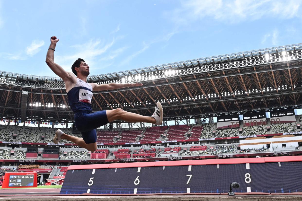 Greece’s Miltiadis Tentoglou won gold in the men’s long jump in Tokyo (AFP via Getty Images)