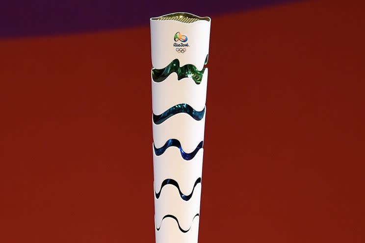 The Rio 2016 Olympic torch is seen during its launching ceremony on July 3, 2015 in Brasilia, Brazil. (Getty)