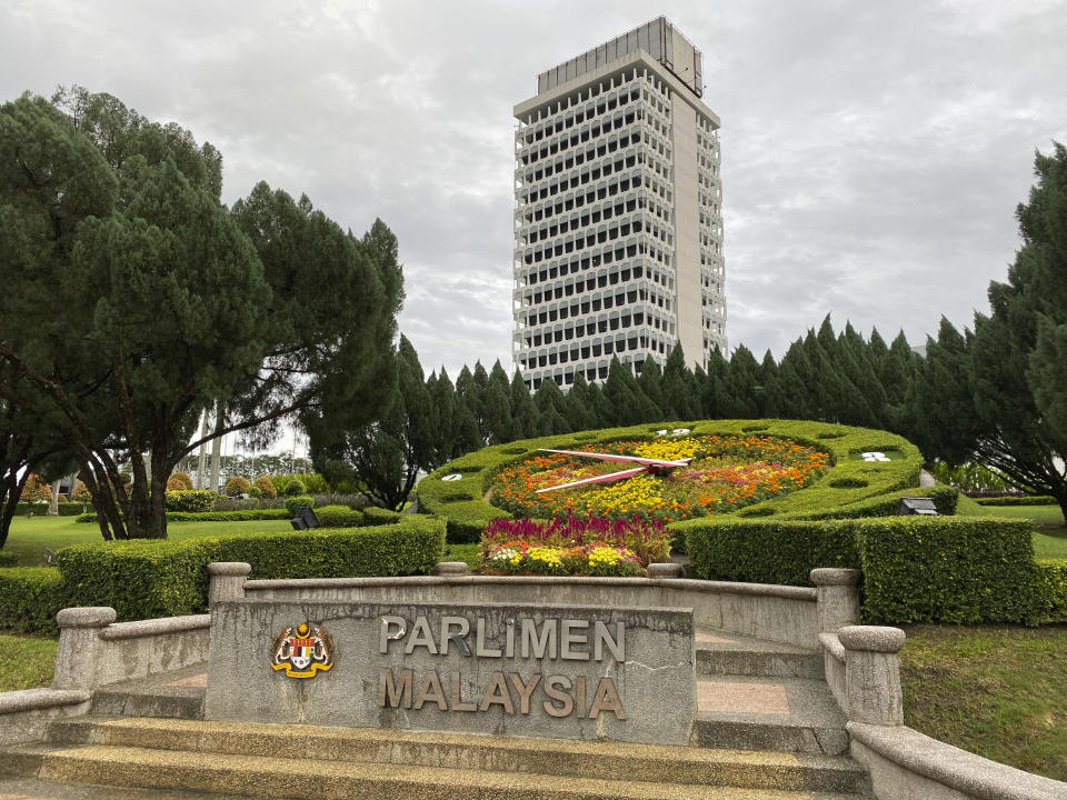 Malaysia's lower house parliament building is seen in Kuala Lumpur, Malaysia, Monday, July 13, 2020. Malaysian new Prime Minister Muhyiddin Yassin narrowly won a motion to boot the parliament speaker Monday, scraping through the first test of his support nearly five months after he took power. (AP Photo/Vincent Thian)