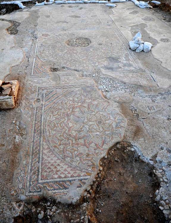 Here, a huge mosaic with geometric patterns that dates back to the Byzantine Period and would have been used as the floor of a public building in what is today Kibbutz Bet Qama, in the B'nei Shimon region council in Israel.