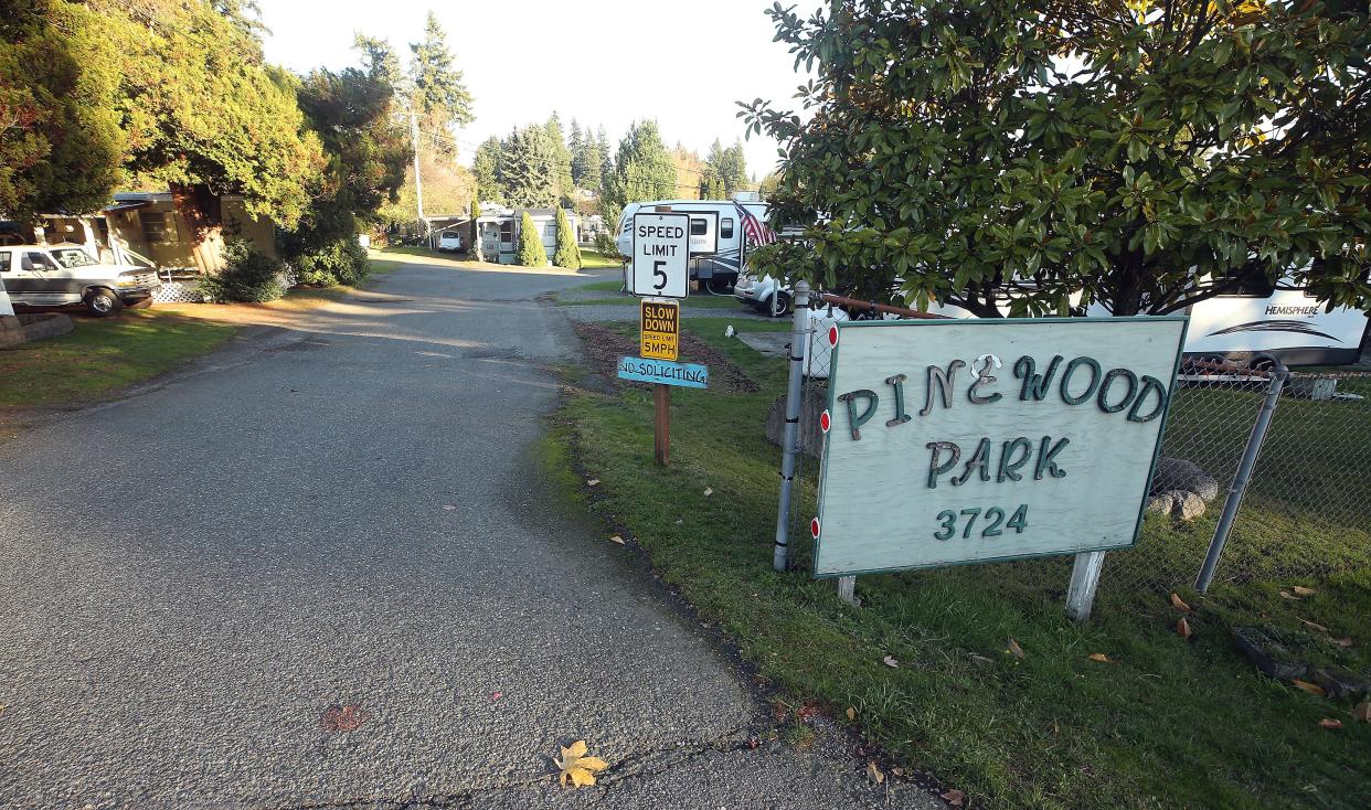 The entrance to Pinewood Park in Bremerton on Tuesday Nov. 14, 2023.