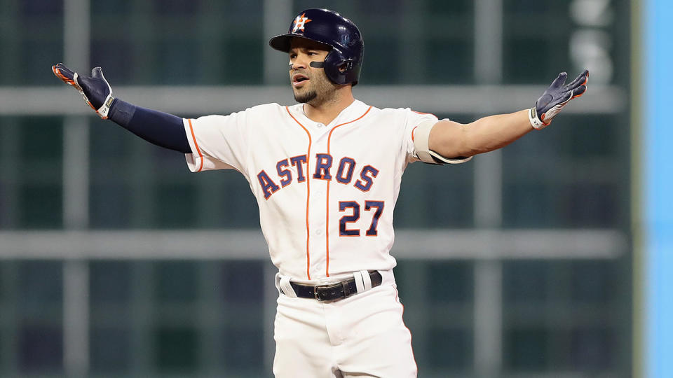 Jose Altuve wasn’t happy either. (Photo by Elsa/Getty Images)