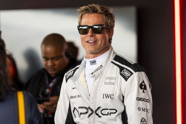 <p>Shutterstock</p> Brad Pitt at the Formula 1 Qatar Airways British Grand Prix in July 2024